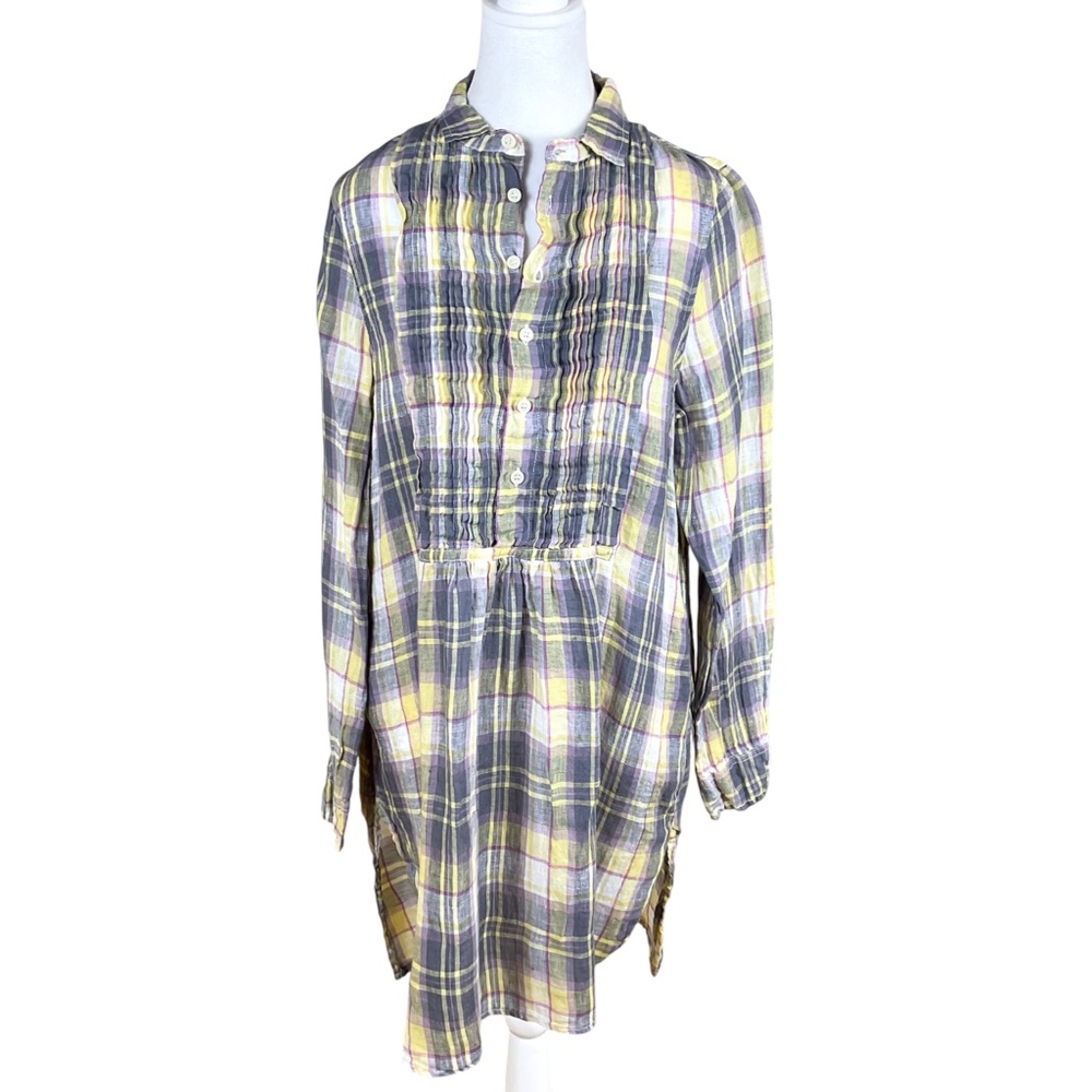 CP Shades Linen Dress Plaid Shirt Dress Multi (S)